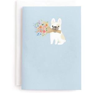 MINTED Frenchie Flowers Blank Card for Any Occasion, Cute Dog Illustration Note Card, Premium 5×7 Blank Greeting with Envelope, French Bulldog with Bouquet Design for Thank You Thinking of You Message(Frenchie Flowers)