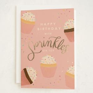 Minted Golden Heart Birthday Card with Gold Foil for Wife Husband Partner or Loved One, Elegant 5×7 Greeting with Envelope, Grey Modern Anniversary Style Love Birthday Card with Romantic Message(Sprinkles)