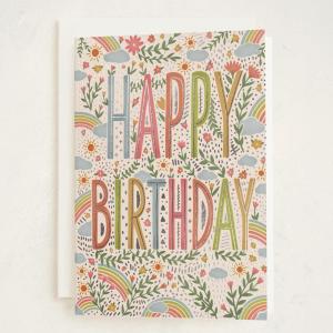 Minted Golden Heart Birthday Card with Gold Foil for Wife Husband Partner or Loved One, Elegant 5×7 Greeting with Envelope, Grey Modern Anniversary Style Love Birthday Card with Romantic Message(Rainbows + Sunshine)