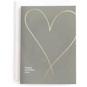 Minted Golden Heart Birthday Card with Gold Foil for Wife Husband Partner or Loved One, Elegant 5×7 Greeting with Envelope, Grey Modern Anniversary Style Love Birthday Card with Romantic Message(Golden Heart On Grey)