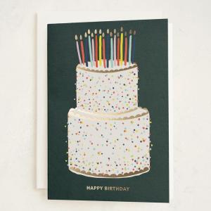 Minted Golden Heart Birthday Card with Gold Foil for Wife Husband Partner or Loved One, Elegant 5×7 Greeting with Envelope, Grey Modern Anniversary Style Love Birthday Card with Romantic Message(Happy Birthday Cake)