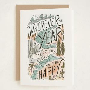 Minted Golden Heart Birthday Card with Gold Foil for Wife Husband Partner or Loved One, Elegant 5×7 Greeting with Envelope, Grey Modern Anniversary Style Love Birthday Card with Romantic Message(Where the Year Leads)