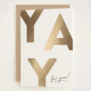 Minted Sun Face Blank Card for Any Occasion, Watercolor Sun Illustration Note Card, Premium 5×7 Blank Greeting with Envelope, Warm Radiant Design for Thank You Thinking of You Encouraging Messages(Yay For You! Gold)