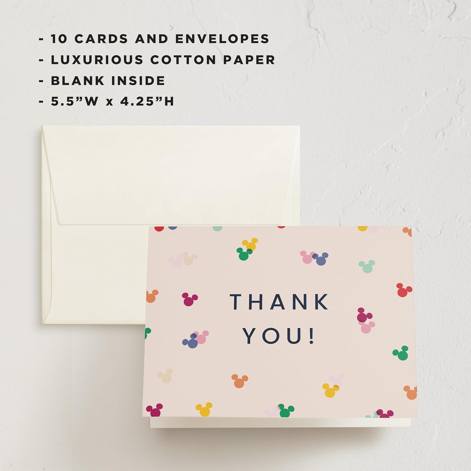 imageMinted Thank You Cards 10 Pack Disney Mickey Confetti Design Folded 425 x 55 Inch Blank Greeting Cards with Envelopes for Kids Parties Baby Shower Celebration Appreciation Notes