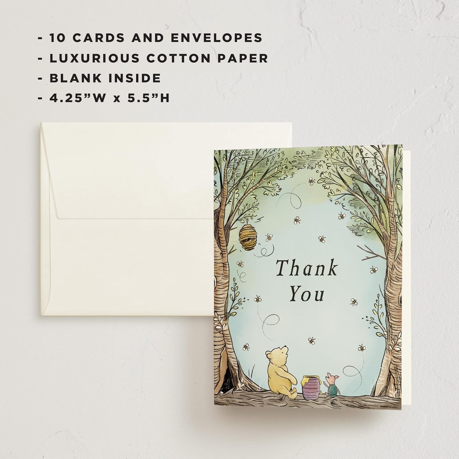 imageMinted Thank You Cards 10 Pack Disney Winnie the Pooh in the Wood Design Folded 425 x 55 Inch Blank Greeting Cards with Envelopes for Baby Shower Kids Events Appreciation NotesDisneys Winnie the Pooh in the Wood