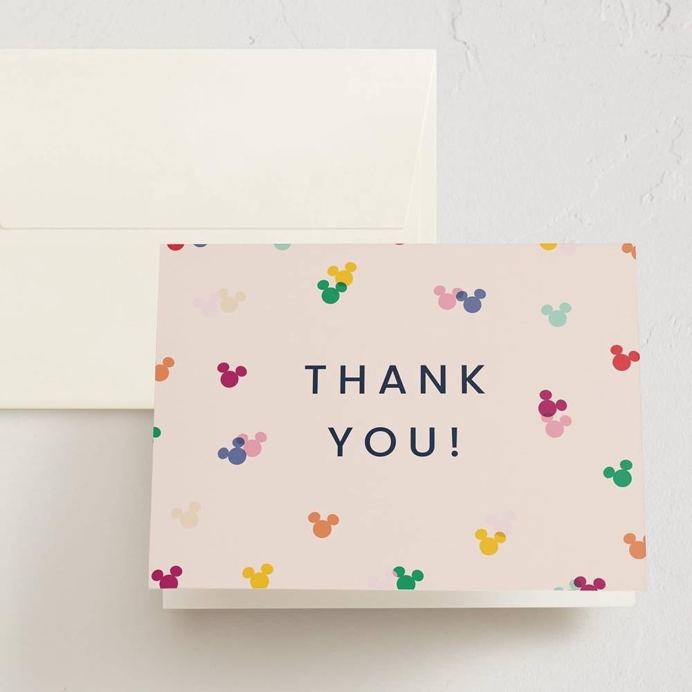 imageMinted Thank You Cards 10 Pack Disney Mickey Confetti Design Folded 425 x 55 Inch Blank Greeting Cards with Envelopes for Kids Parties Baby Shower Celebration Appreciation Notes